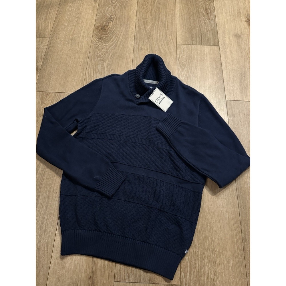 Chap's Men's Newport Navy Blue Button Neck‎ Knit Sweater Preppy Small NEW - Picture 3 of 10